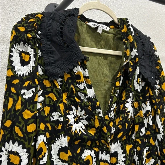 NWT Walter Baker Floral Black and Brown Midi Dress Sz S - Picture 4 of 5